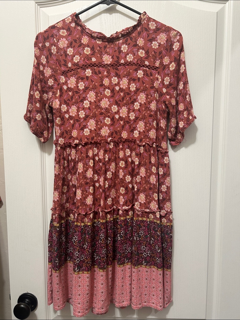Knox Rose Dusty Rose Floral Tiered Mini Dress